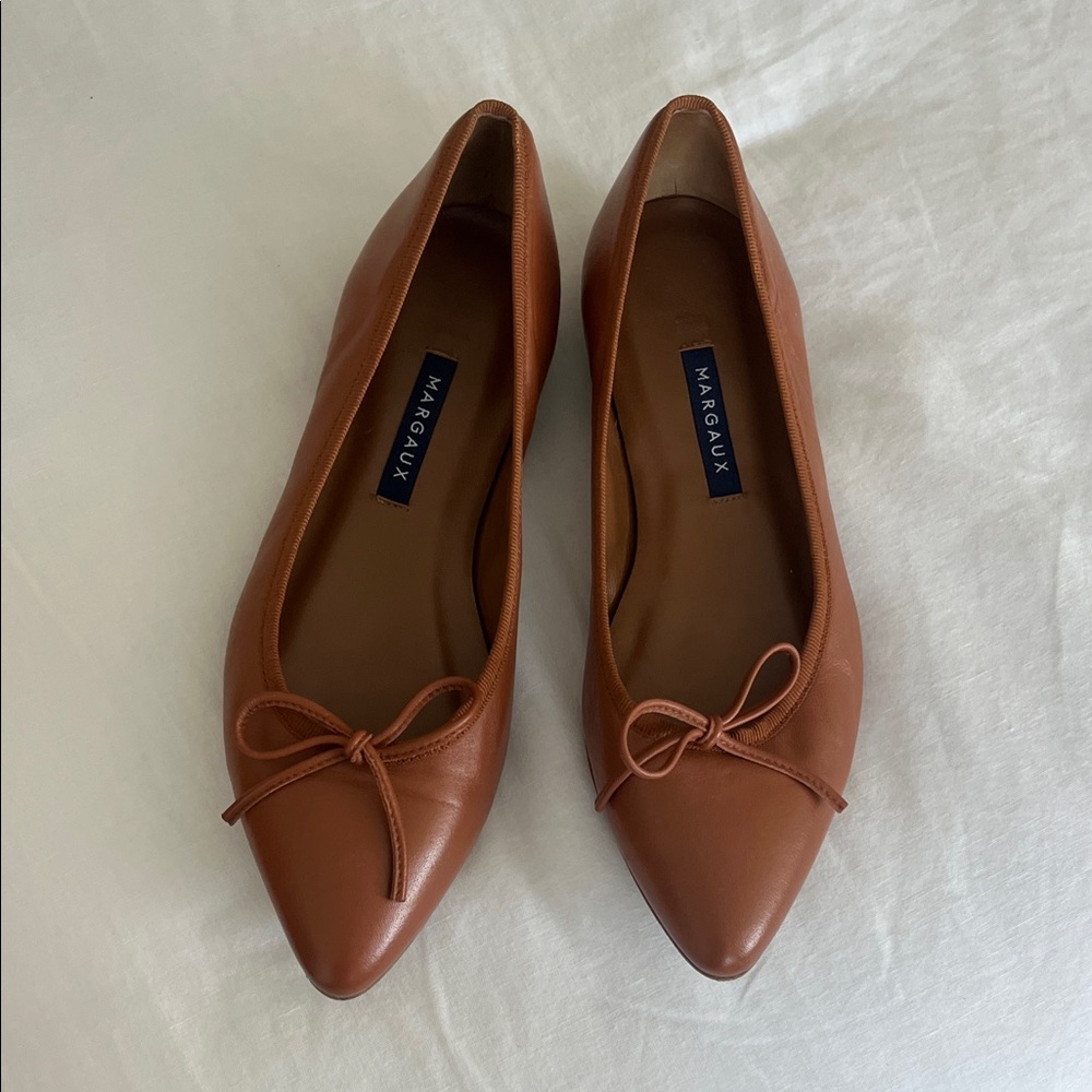 Margaux Pointed Toe Leather Ballet Flats in Chestnut Brown